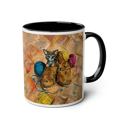 Van Gogh's Shoes (1888) - Kitten with yarns Fine Art Print Two-Tone Coffee Mugs, 11oz