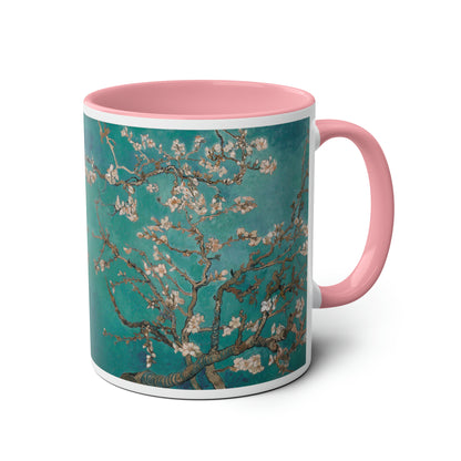 Van Gogh's Almond blossom (1890) - Turqoise Fine Art Print Two-Tone Coffee Mugs, 11oz