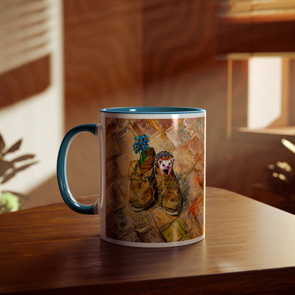 Van Gogh's Shoes (1888) - Hedgehog Fine Art Print Two-Tone Coffee Mugs, 11oz