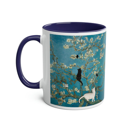 Van Gogh's Almond blossom (1890) - Cats Fine Art Print Two-Tone Coffee Mugs, 11oz