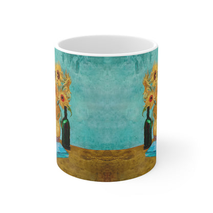 Van Gogh's Vase with Twelve Sunflowers (1888–1889) - Wine and book lover Fine Art Print Ceramic Coffee Mugs, 11oz, 15oz