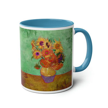 Van Gogh's Vase with Twelve Sunflowers (1888–1889) - Summer Fine Art Print Two-Tone Coffee Mugs, 11oz