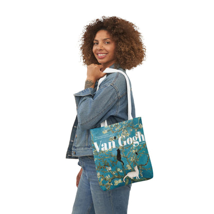 Vincent Vang Gogh Cherry Blossom - Cats - Canvas Tote Bag, 5-Color Straps