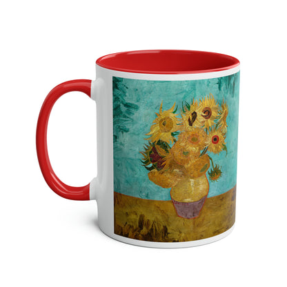 Van Gogh's Vase with Twelve Sunflowers (1888–1889) - Original Fine Art Print Two-Tone Coffee Mugs, 11oz