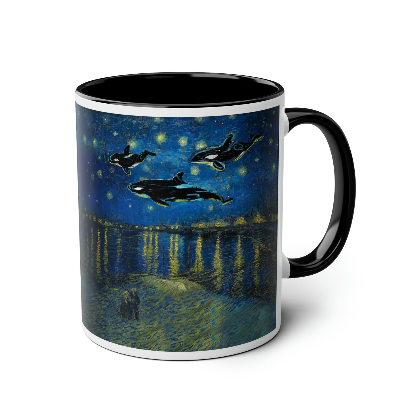 Van Gogh's Starry Night Over the Rhone (1888) - Dreams Fine Art Print Two-Tone Coffee Mugs, 11oz