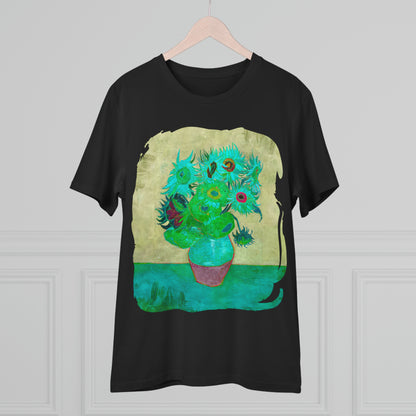 Van Gogh's Vase with Twelve Sunflowers (1888–1889) - Pop art turqoise Fine Art Print Organic Cotton T-Shirt Unisex