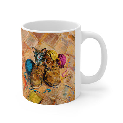 Van Gogh's Shoes (1888) - Kitten with yarns Fine Art Print Ceramic Coffee Mugs, 11oz, 15oz