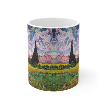 Van Gogh's Wheat Field with Cypresses (1889) - Sunset Fine Art Print Ceramic Coffee Mugs, 11oz, 15oz