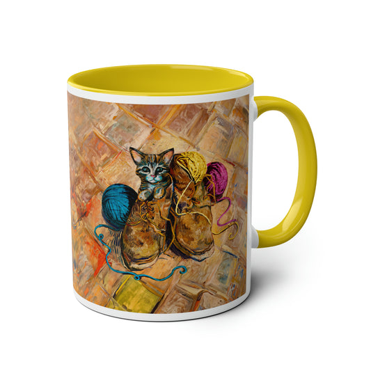 Van Gogh's Shoes (1888) - Kitten with yarns Fine Art Print Two-Tone Coffee Mugs, 11oz