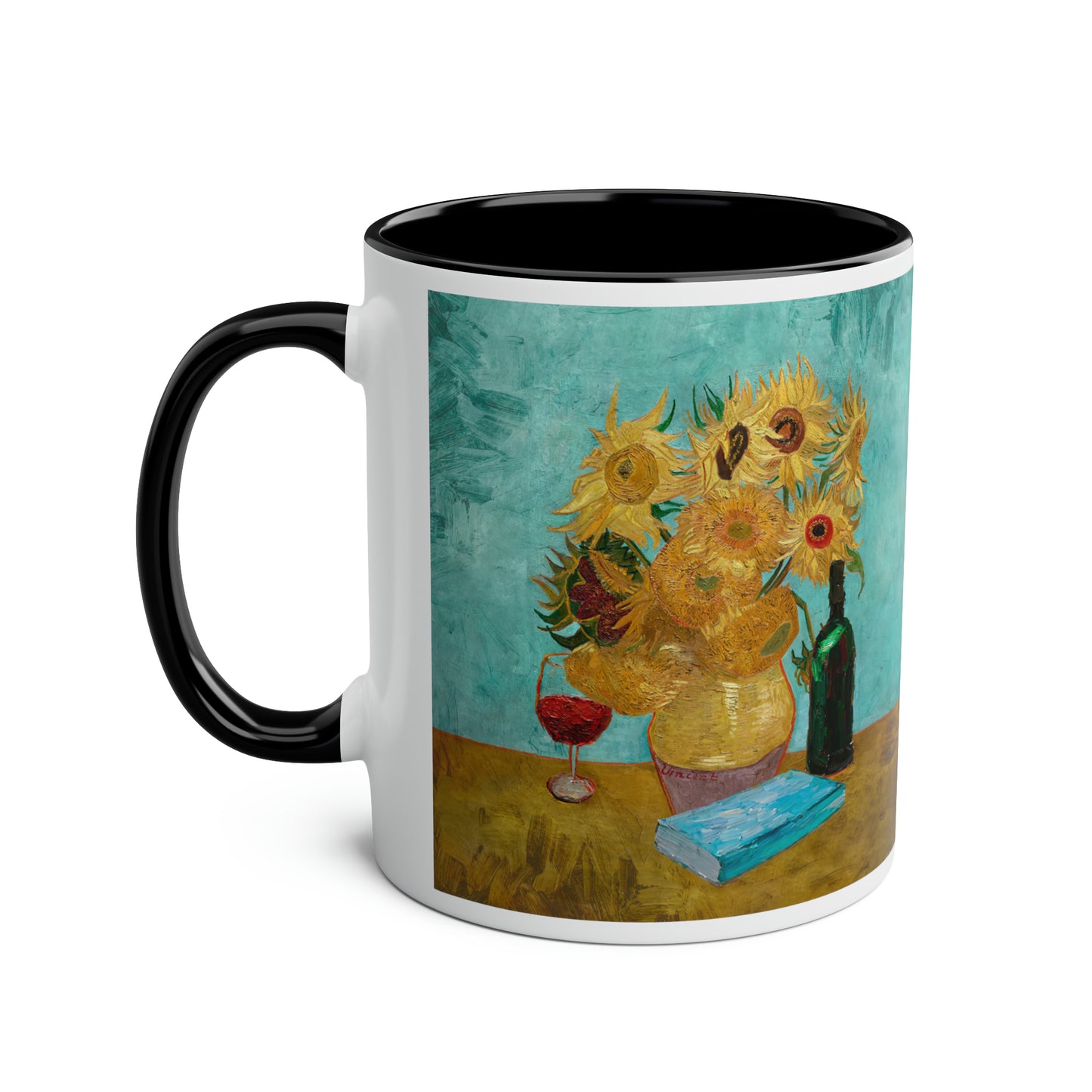 Van Gogh's Vase with Twelve Sunflowers (1888–1889) - Wine and book lover Fine Art Print Two-Tone Coffee Mugs, 11oz