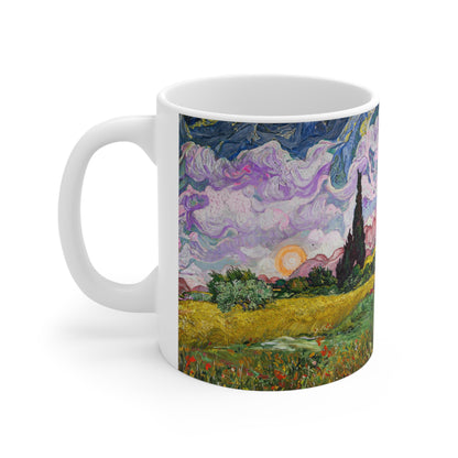 Van Gogh's Wheat Field with Cypresses (1889) - Sunset Fine Art Print Ceramic Coffee Mugs, 11oz, 15oz