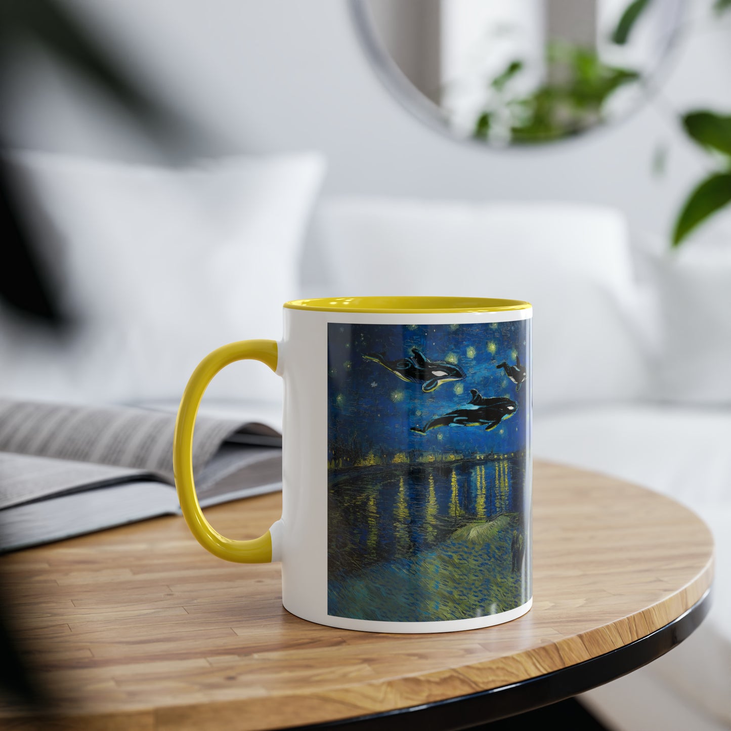 Van Gogh's Starry Night Over the Rhone (1888) - Dreams Fine Art Print Two-Tone Coffee Mugs, 11oz