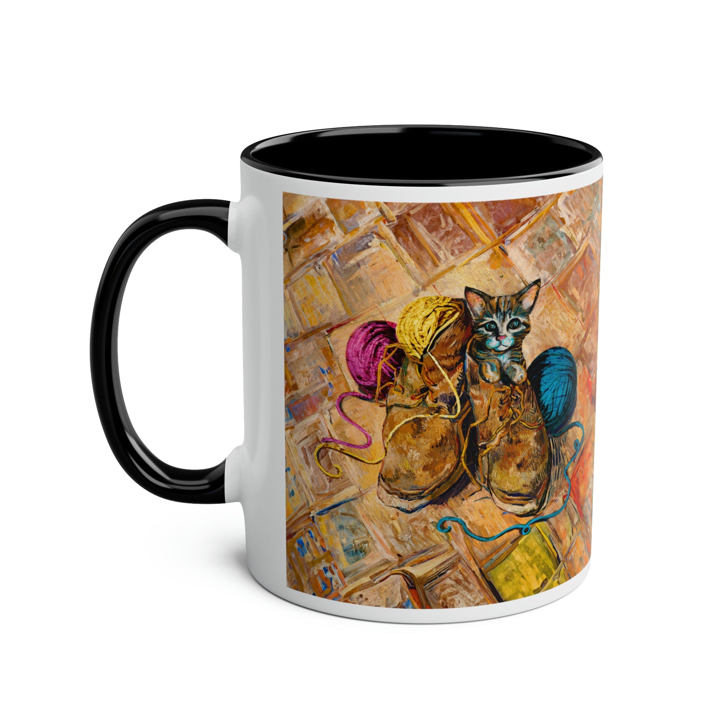 Van Gogh's Shoes (1888) - Kitten with yarns Fine Art Print Two-Tone Coffee Mugs, 11oz