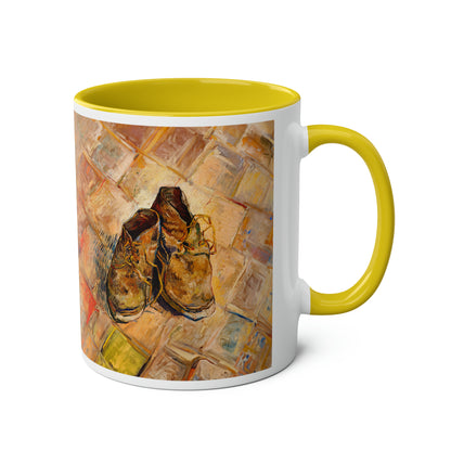 Van Gogh's Shoes (1888) - Original Fine Art Print Two-Tone Coffee Mugs, 11oz