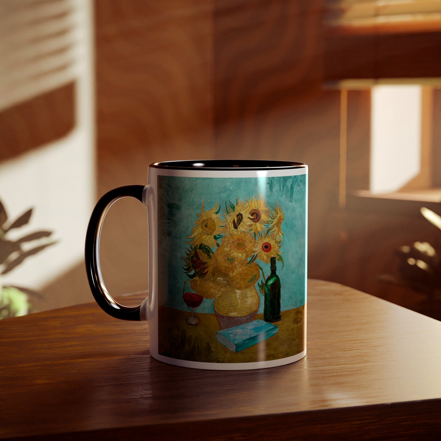 Van Gogh's Vase with Twelve Sunflowers (1888–1889) - Wine and book lover Fine Art Print Two-Tone Coffee Mugs, 11oz