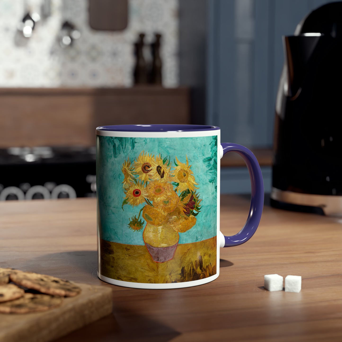 Van Gogh's Vase with Twelve Sunflowers (1888–1889) - Original Fine Art Print Two-Tone Coffee Mugs, 11oz