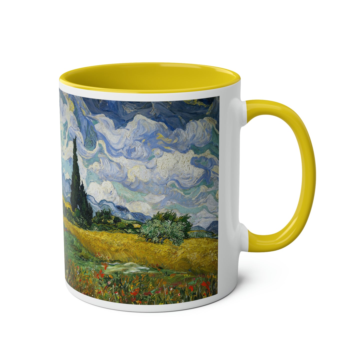 Van Gogh's Wheat Field with Cypresses (1889) - Original Fine Art Print Two-Tone Coffee Mugs, 11oz