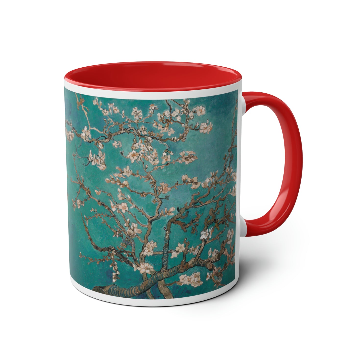 Van Gogh's Almond blossom (1890) - Turqoise Fine Art Print Two-Tone Coffee Mugs, 11oz