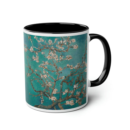 Van Gogh's Almond blossom (1890) - Turqoise Fine Art Print Two-Tone Coffee Mugs, 11oz