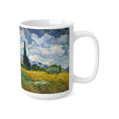 Van Gogh's Wheat Field with Cypresses (1889) - Original Fine Art Print Ceramic Coffee Cups, 11oz, 15oz