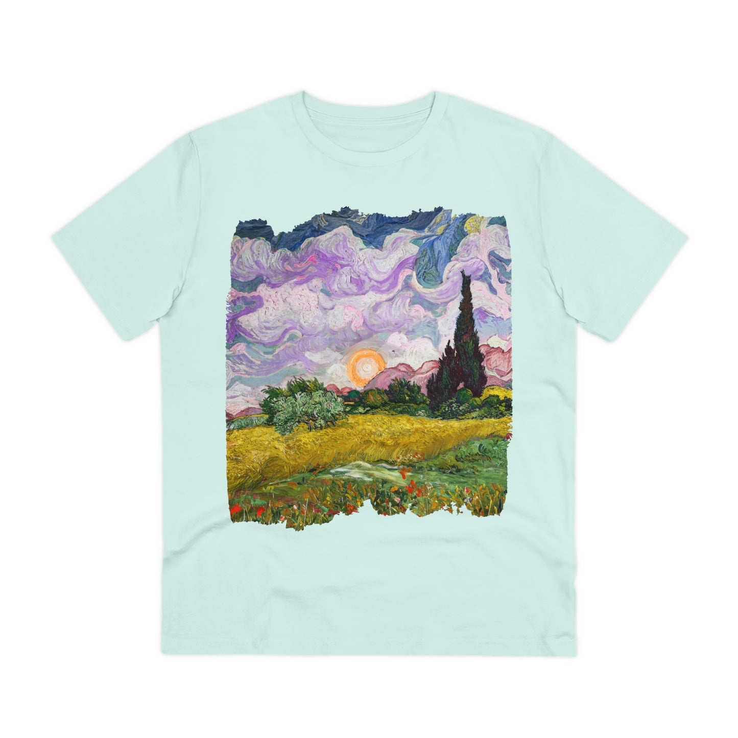 Van Gogh's Wheat Field with Cypresses (1889) - Sunset Fine Art Print Organic Cotton T-Shirt Unisex