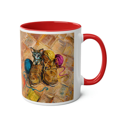 Van Gogh's Shoes (1888) - Kitten with yarns Fine Art Print Two-Tone Coffee Mugs, 11oz