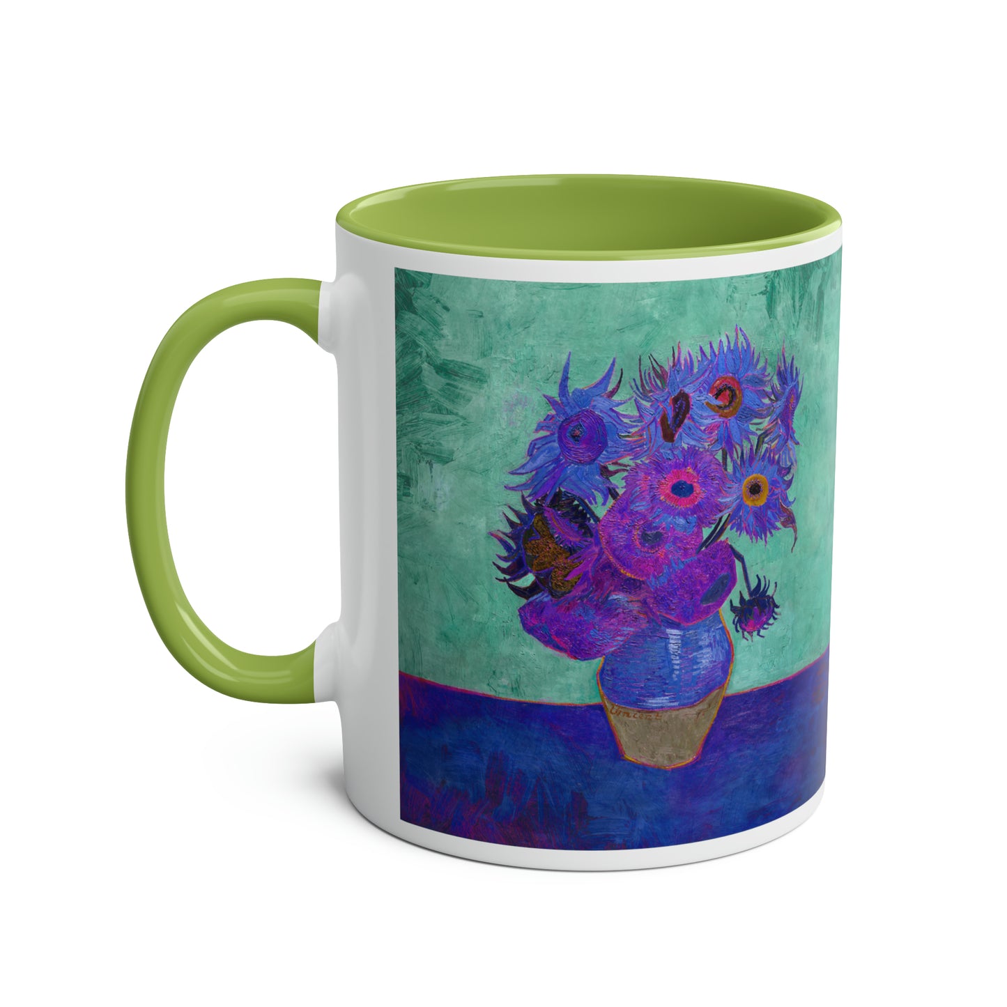 Van Gogh's Vase with Twelve Sunflowers (1888–1889) - Pop art purple Fine Art Print Two-Tone Coffee Mugs, 11oz