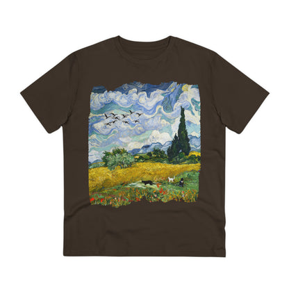 Van Gogh's Wheat Field with Cypresses (1889) - Birds Fine Art Print Organic Cotton T-Shirt Unisex