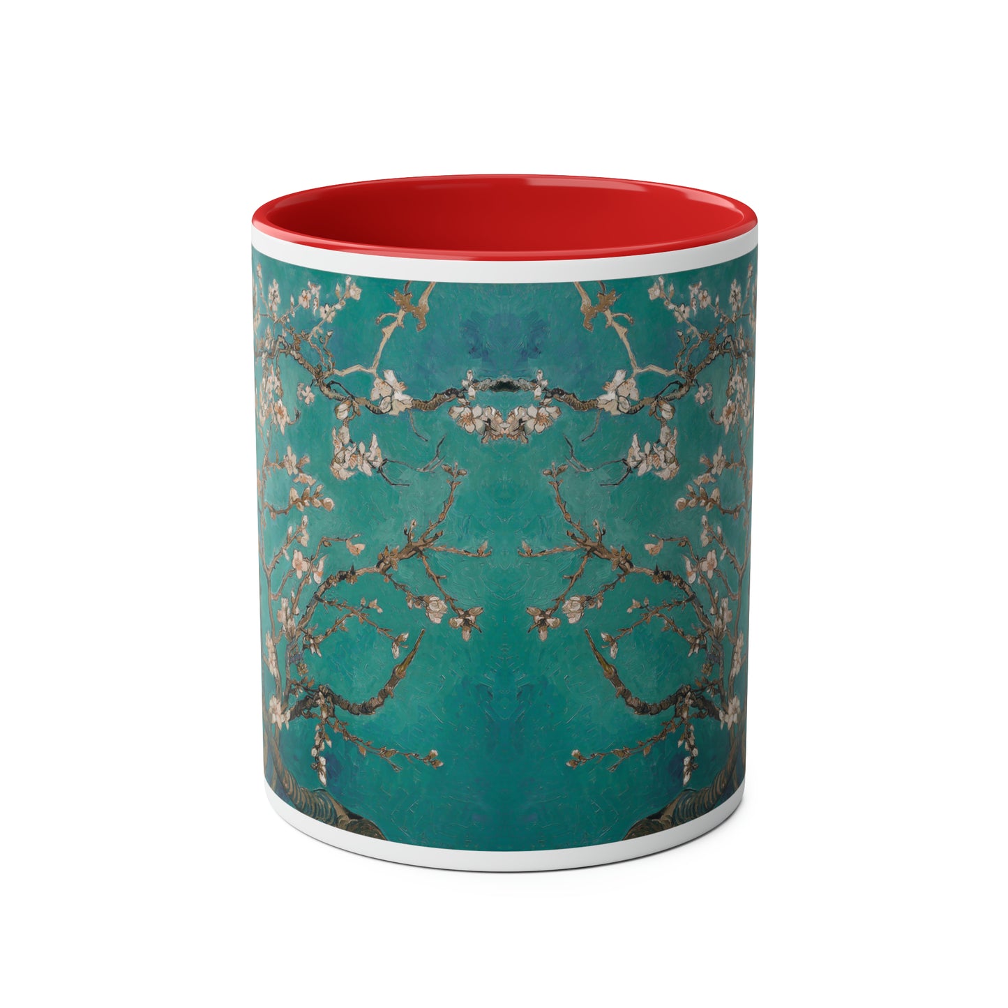 Van Gogh's Almond blossom (1890) - Turqoise Fine Art Print Two-Tone Coffee Mugs, 11oz