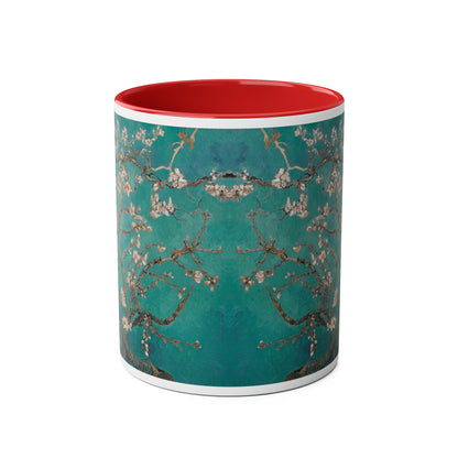 Van Gogh's Almond blossom (1890) - Turqoise Fine Art Print Two-Tone Coffee Mugs, 11oz