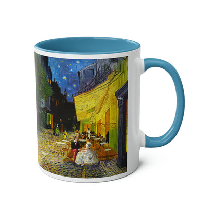 Van Gogh's Café Terrace at Night (1888) - Couple Two-Tone Coffee Mugs, 11oz