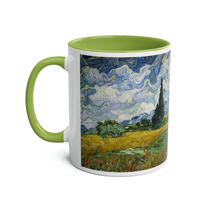 Van Gogh's Wheat Field with Cypresses (1889) - Original Fine Art Print Two-Tone Coffee Mugs, 11oz