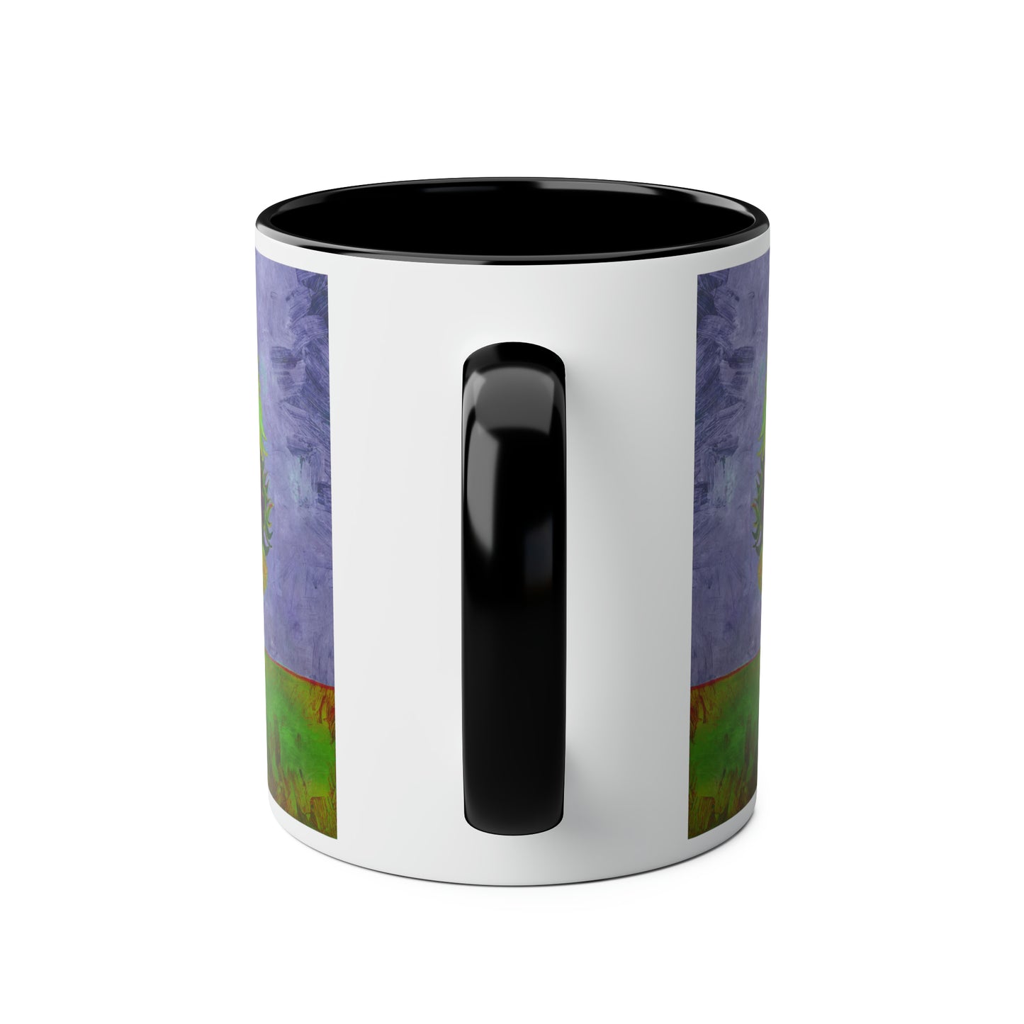 Van Gogh's Vase with Twelve Sunflowers (1888–1889) - Pop art green Fine Art Print Two-Tone Coffee Mugs, 11oz