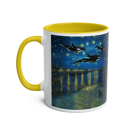 Van Gogh's Starry Night Over the Rhone (1888) - Dreams Fine Art Print Two-Tone Coffee Mugs, 11oz