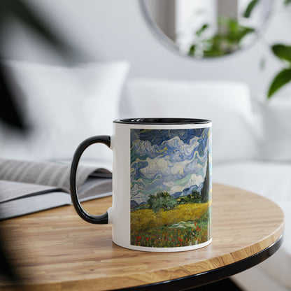 Van Gogh's Wheat Field with Cypresses (1889) - Original Fine Art Print Two-Tone Coffee Mugs, 11oz