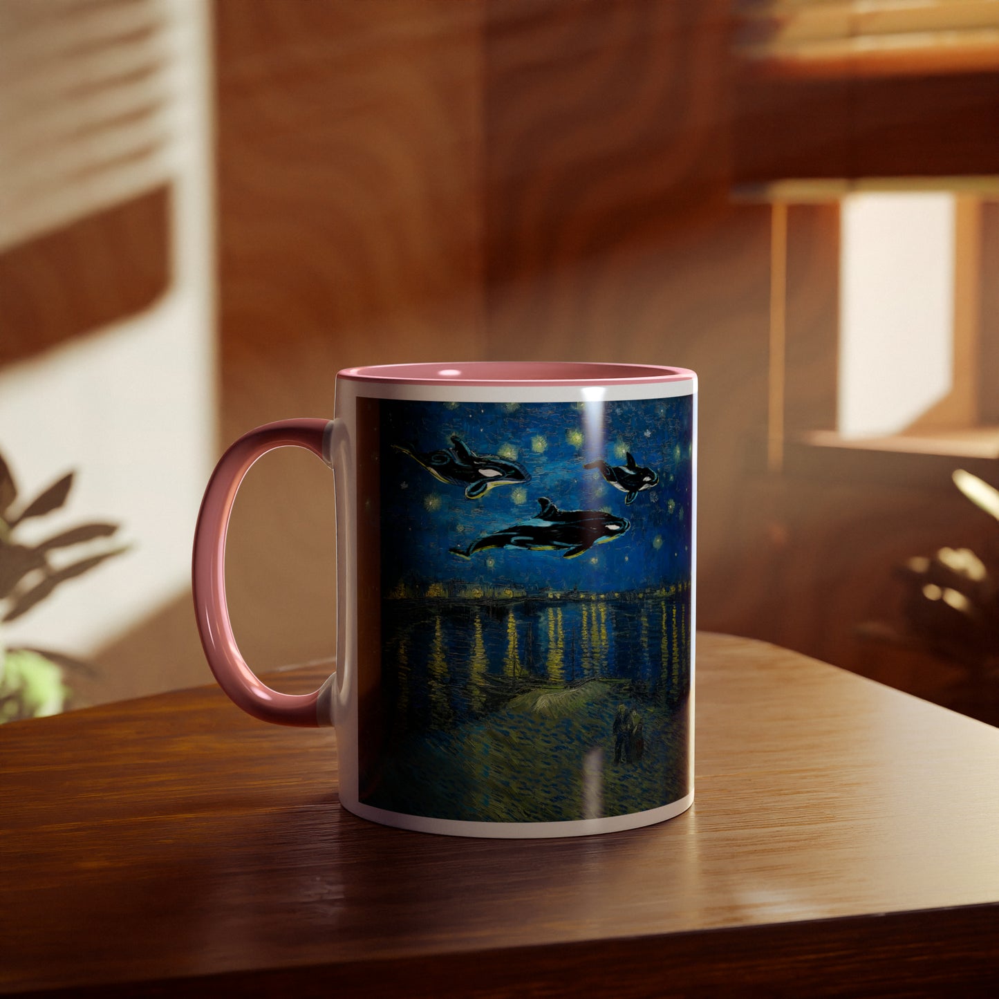 Van Gogh's Starry Night Over the Rhone (1888) - Dreams Fine Art Print Two-Tone Coffee Mugs, 11oz