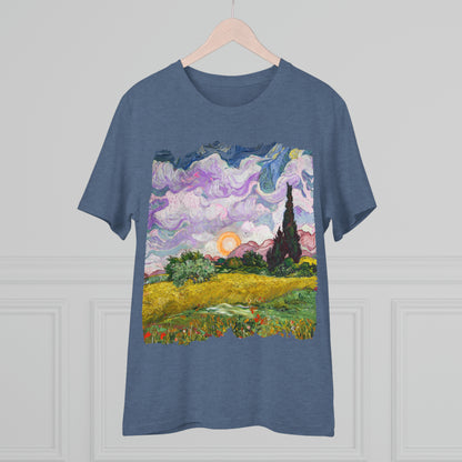 Van Gogh's Wheat Field with Cypresses (1889) - Sunset Fine Art Print Organic Cotton T-Shirt Unisex