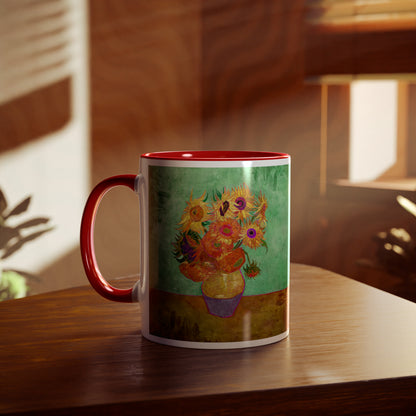 Van Gogh's Vase with Twelve Sunflowers (1888–1889) - Summer Fine Art Print Two-Tone Coffee Mugs, 11oz