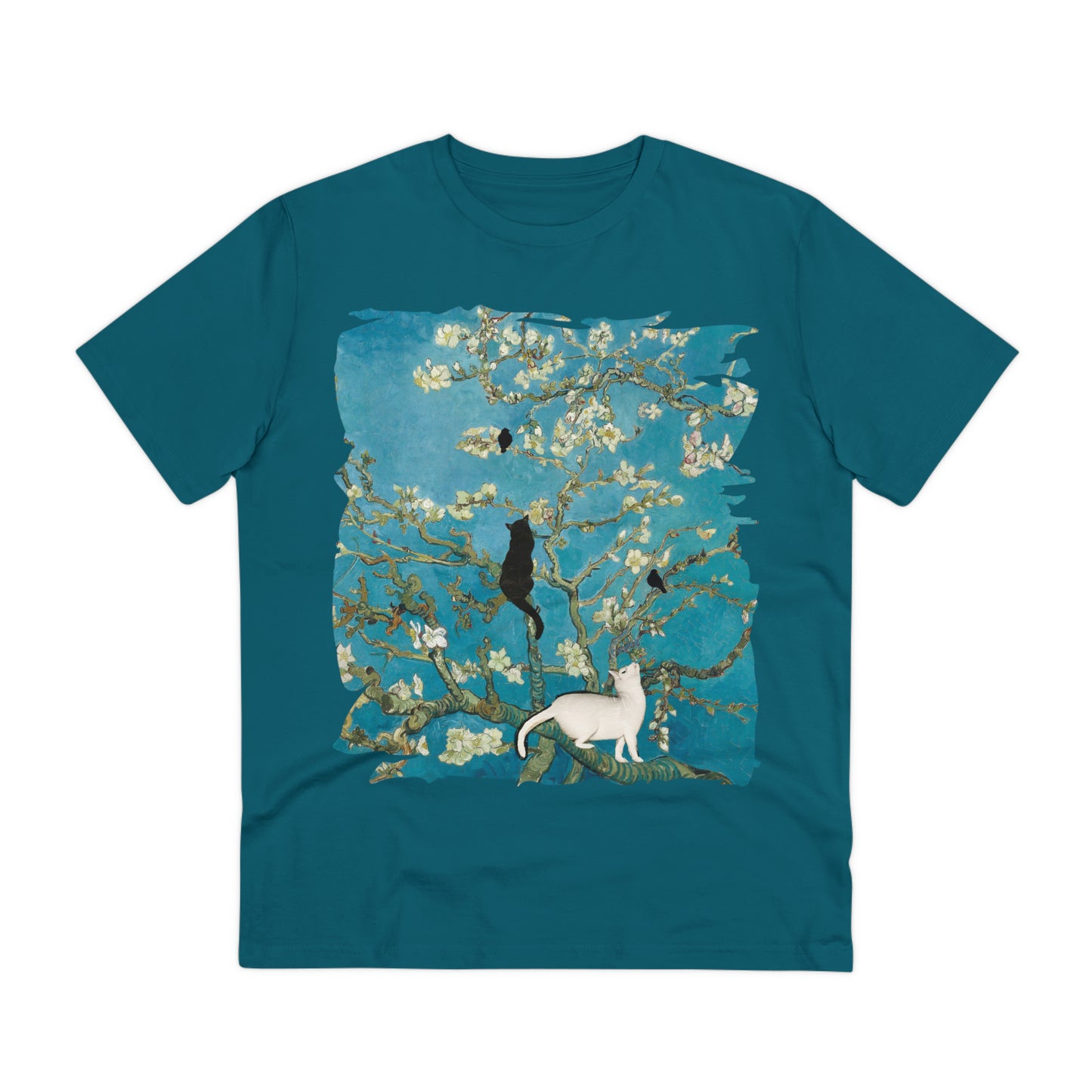 Van Gogh's Almond blossom (1890) - Cats Fine Art Print Organic Cotton T-Shirt Unisex