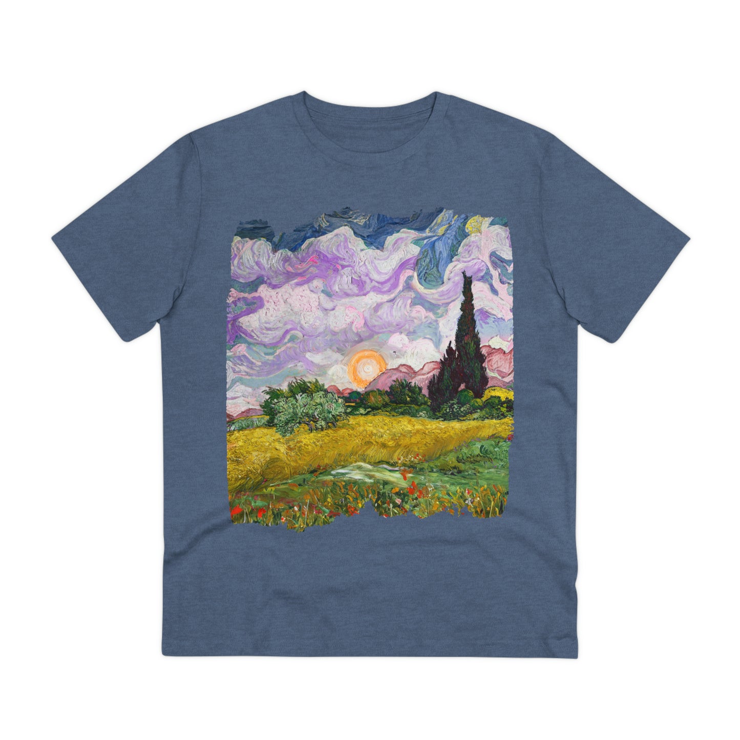 Van Gogh's Wheat Field with Cypresses (1889) - Sunset Fine Art Print Organic Cotton T-Shirt Unisex