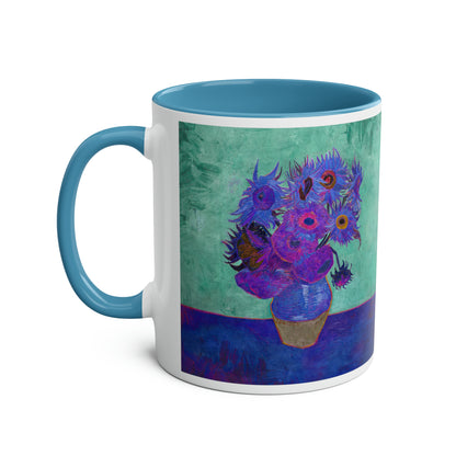 Van Gogh's Vase with Twelve Sunflowers (1888–1889) - Pop art purple Fine Art Print Two-Tone Coffee Mugs, 11oz