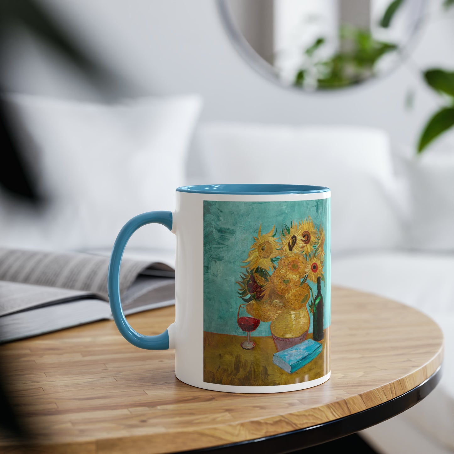 Van Gogh's Vase with Twelve Sunflowers (1888–1889) - Wine and book lover Fine Art Print Two-Tone Coffee Mugs, 11oz