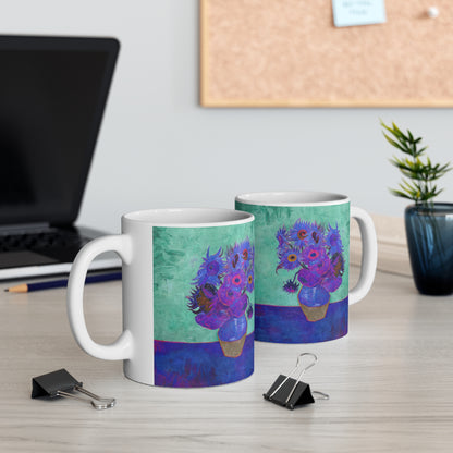 Van Gogh's Vase with Twelve Sunflowers (1888–1889) - Pop art purple Fine Art Print Ceramic Coffee Mugs, 11oz, 15oz