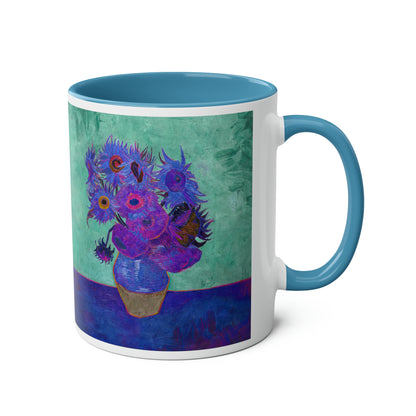 Van Gogh's Vase with Twelve Sunflowers (1888–1889) - Pop art purple Fine Art Print Two-Tone Coffee Mugs, 11oz