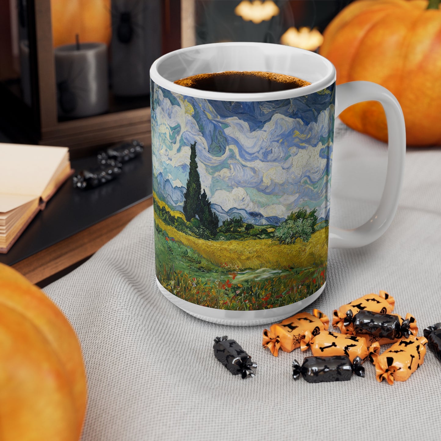 Van Gogh's Wheat Field with Cypresses (1889) - Original Fine Art Print Ceramic Coffee Cups, 11oz, 15oz