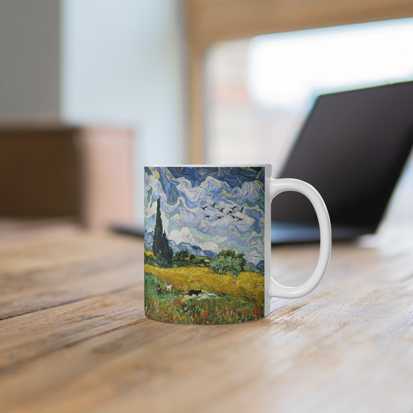 Van Gogh's Wheat Field with Cypresses (1889) - Birds Fine Art Print Ceramic Coffee Mugs, 11oz, 15oz