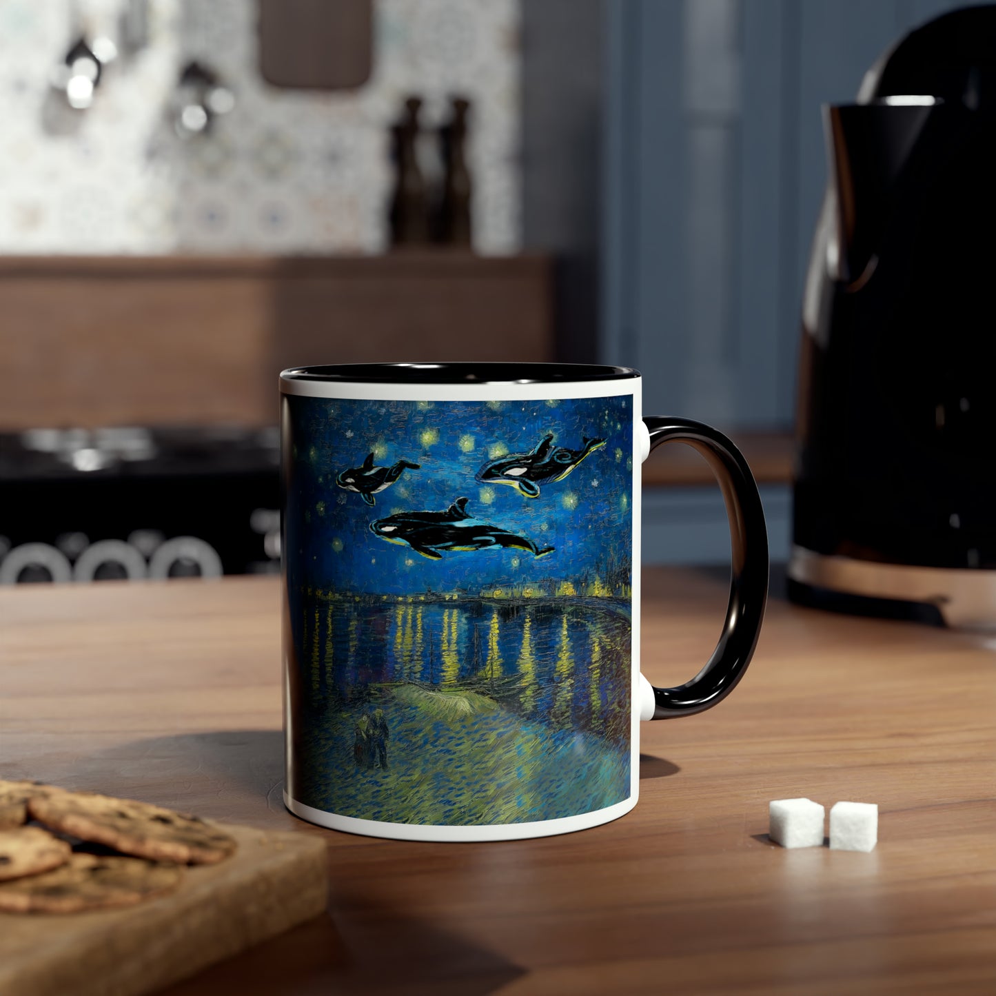 Van Gogh's Starry Night Over the Rhone (1888) - Dreams Fine Art Print Two-Tone Coffee Mugs, 11oz