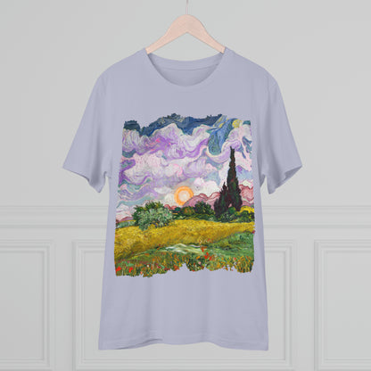 Van Gogh's Wheat Field with Cypresses (1889) - Sunset Fine Art Print Organic Cotton T-Shirt Unisex