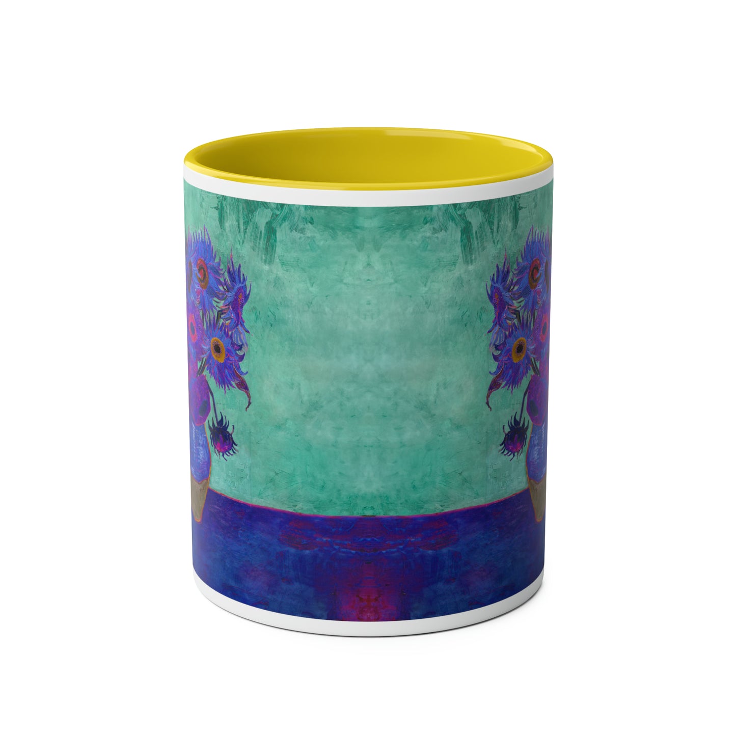 Van Gogh's Vase with Twelve Sunflowers (1888–1889) - Pop art purple Fine Art Print Two-Tone Coffee Mugs, 11oz