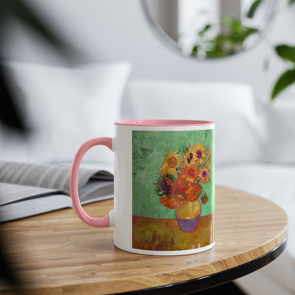 Van Gogh's Vase with Twelve Sunflowers (1888–1889) - Summer Fine Art Print Two-Tone Coffee Mugs, 11oz